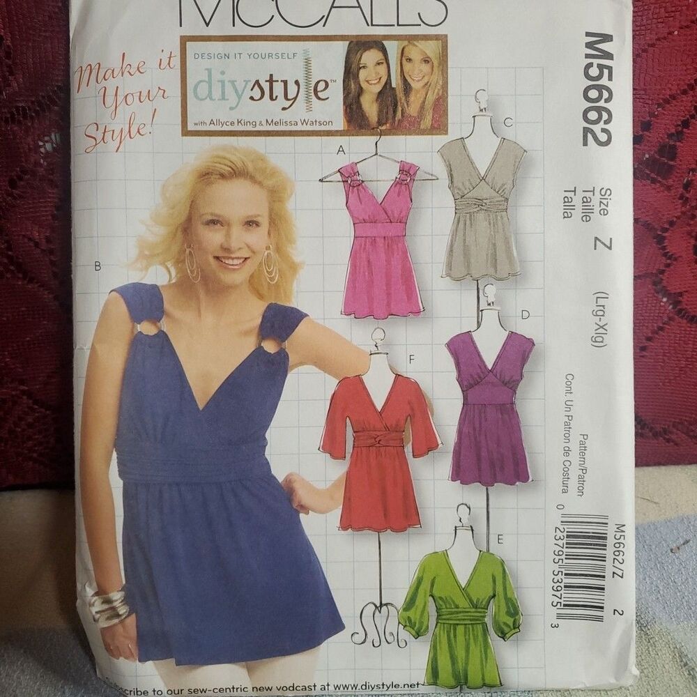 McCalls Z L-XL Sewing Pattern M5662 Womens Multi Top Tunic Dress DIY Style 2008